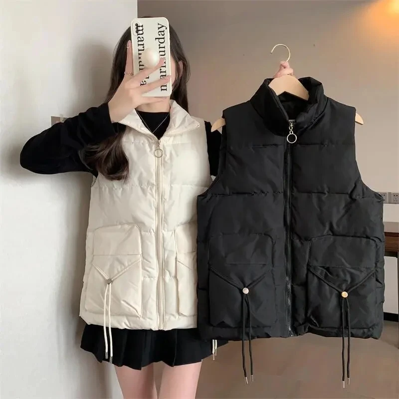 

NEW Autumn Puffer Vest Women Casual All-Match Sleeveless Jacket Solid Loose Down Cotton Vests Short Waistcoat Ladies Tops 5XL