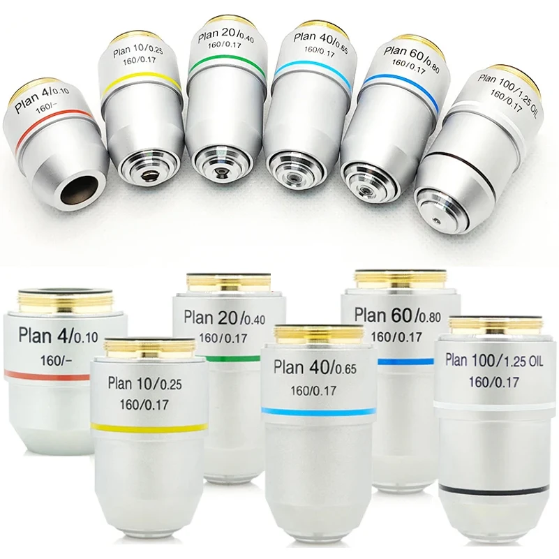 195 Flat-field achromatic objective 4X10X20X40X60X100X biological microscope objective RMS Thread 160/0.17 195mm
195 Flat-field achromatic objective 4X10X20X40X60X100X biological microscope objective RMS Thread 160/0.17 195mm