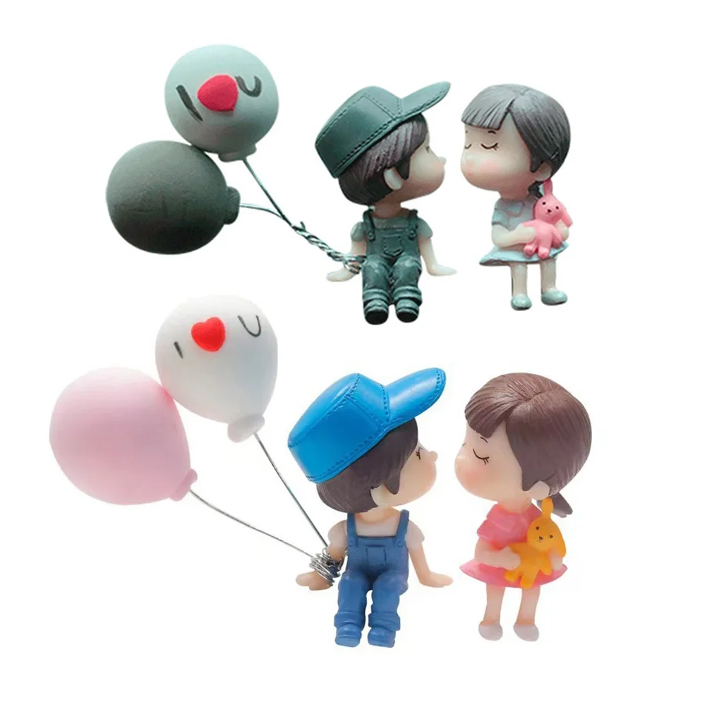 

2 Pairs Valentine's Day Gift Couple Figurines Accessories Car Craft Decoration Cartoon Crafts Blue Statue Plastic