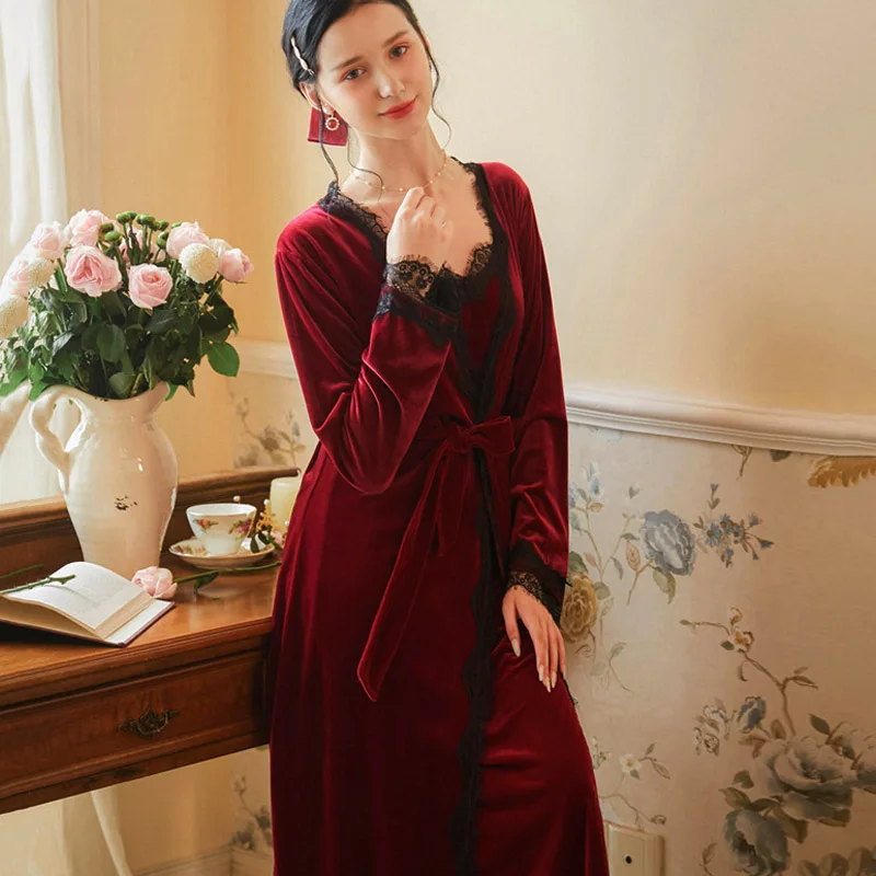 Tulin Fashion Velvet Women's Robes Set Night Dress Court Style Winter Sling Nightdress Home Red Long Gown Nightie Phoentin
Tulin Fashion Velvet Women's Robes Set Night Dress Court Style Winter Sling Nightdress Home Red Long Gown Nightie Phoentin