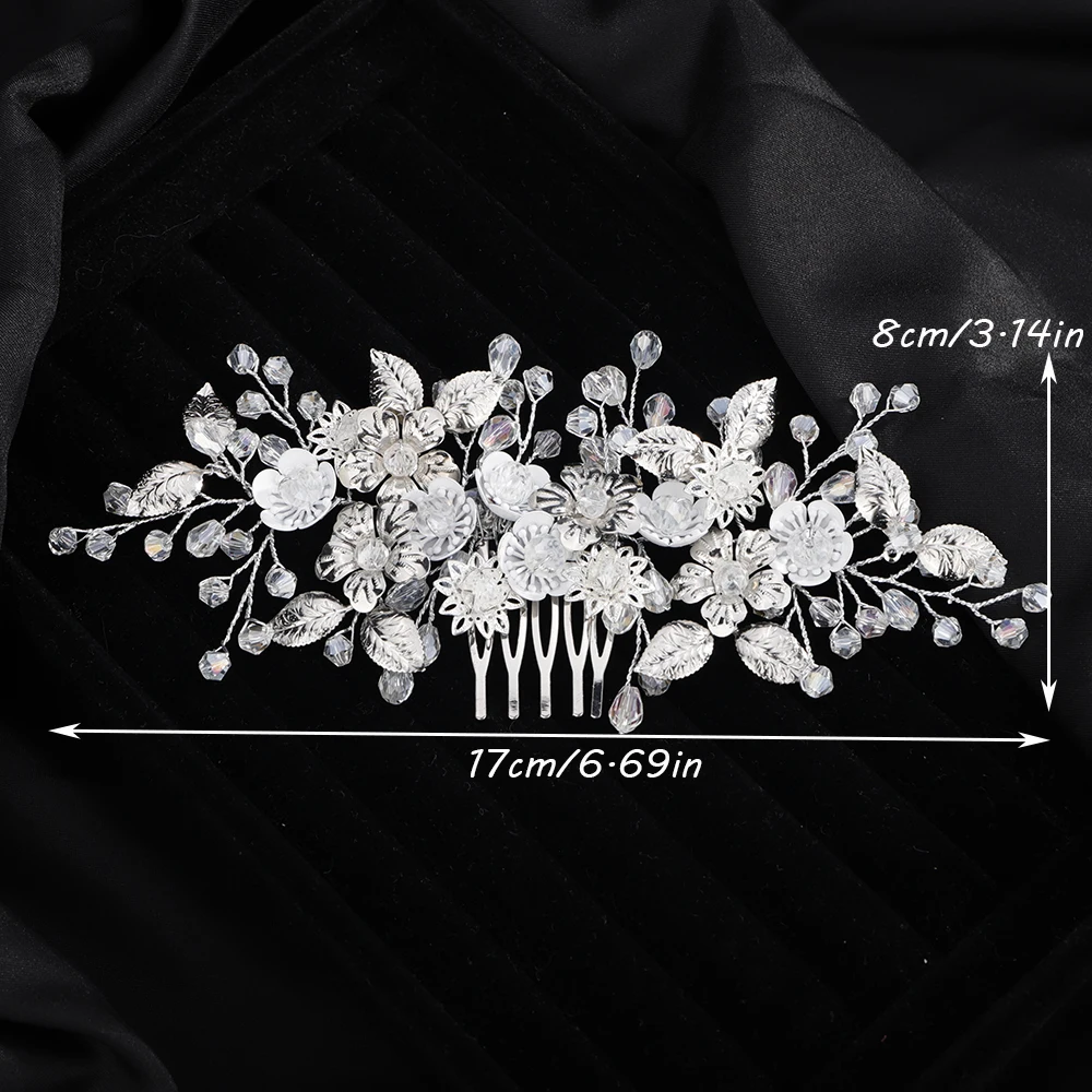 Silver Flower Crystal Bridal Hair Comb Women Handmade Wedding Head Jewelry Accessories Trendy Bride Party Prom Headpiece Tiaras 7 S64f649d51f4b42b495dbec6b50f724efb