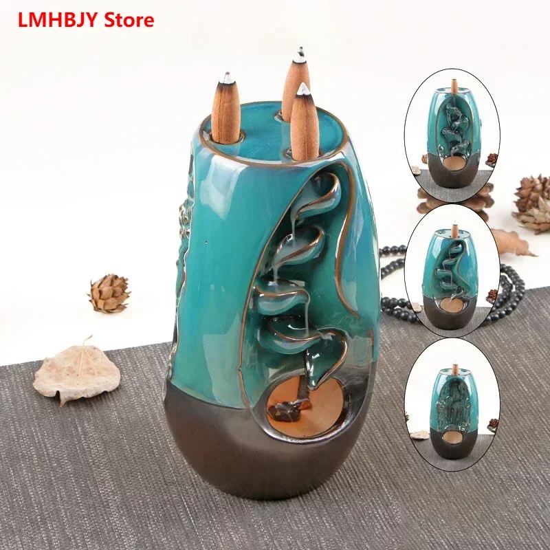 

LMHBJY Backflow Incense Stove Ceramic Incense Holder New Zen Creative Lotus Flowing Smoke Decoration Incense Stove