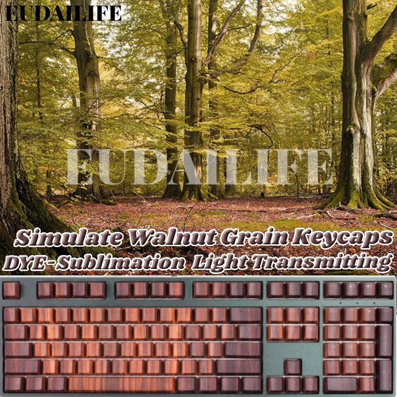 

Simulate Walnut Grain 108 Key PBT DYE Sublimation Light-transmiting MX Cross Axis Switch Keycap Mechanical Keyboard Game Gift