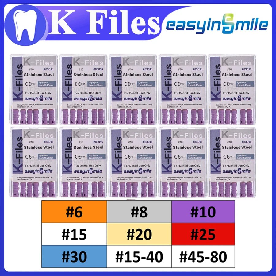 10Pcs dental endo K files Endodontic root canal hand use file 25MM stainless steel#6/8/10 durable
10Pcs dental endo K files Endodontic root canal hand use file 25MM stainless steel#6/8/10 durable