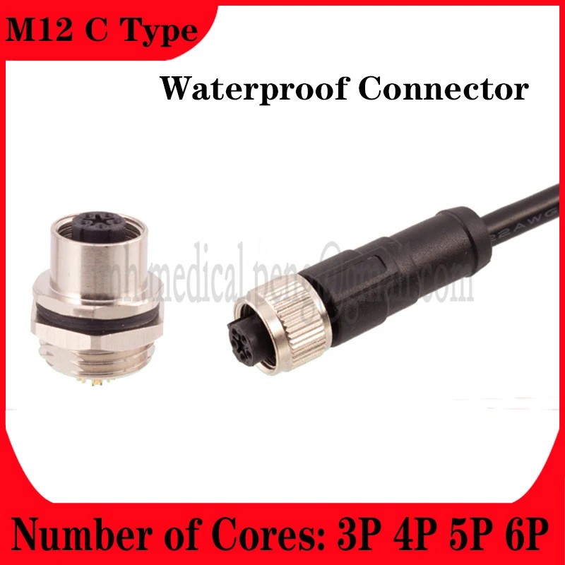 

M12 Connector Type C Coding Waterproof IP67 Core Number 3P 4P 5P 6P Mounting Plug Butt Socket Pin Pass Plate Front And Rear