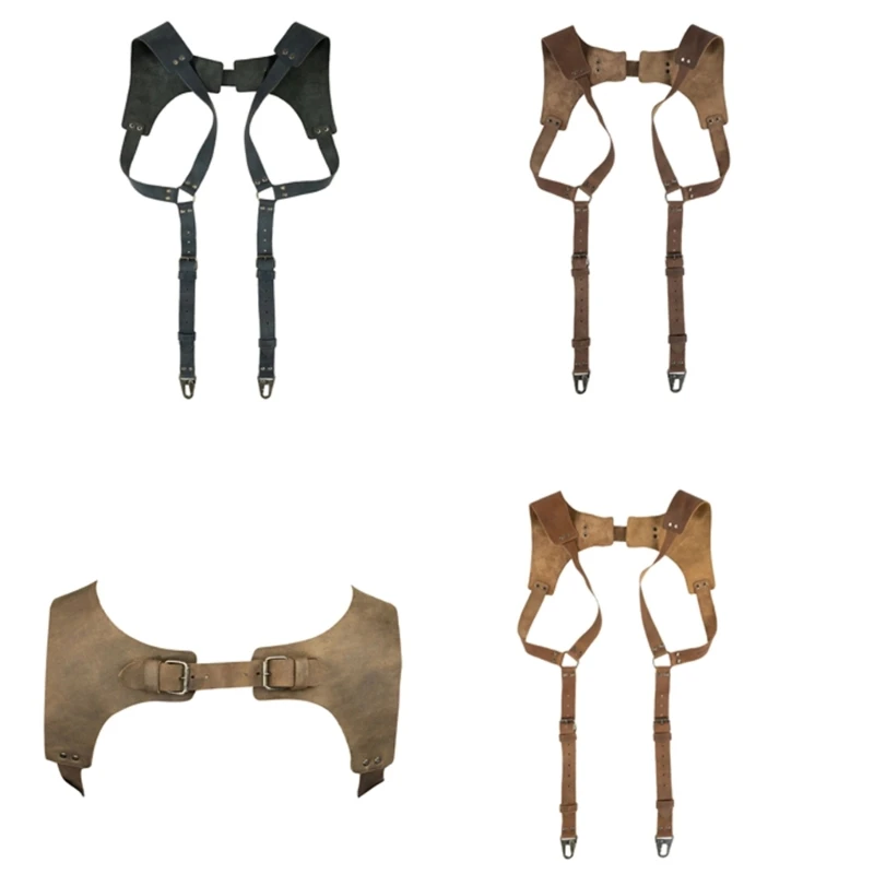 

F42F Steampunks Back Support Harness for Male Fashionable Harness Shoulder Strap Role Play Suspenders Braces Bondage Costume