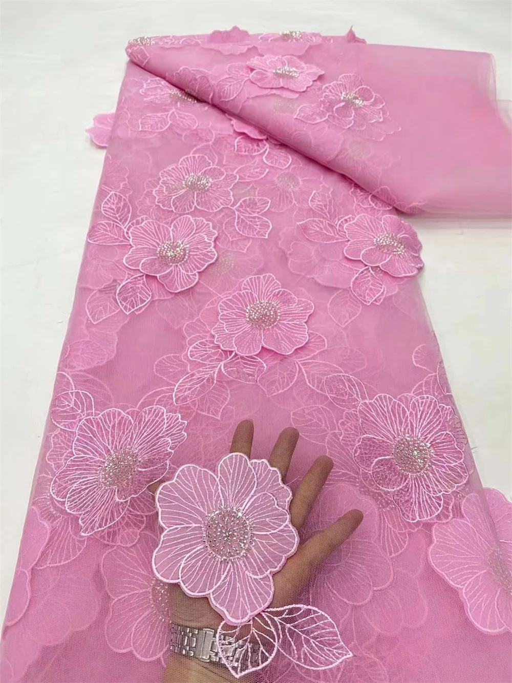 African Lace Novelty 2024 French Tulle Lace With Bead Seqins Pink Lace Fabric Nigerian Fabric 5 Yards Wedding Dress Wp287-1 
African Lace Novelty 2024 French Tulle Lace With Bead Seqins Pink Lace Fabric Nigerian Fabric 5 Yards Wedding Dress Wp287-1