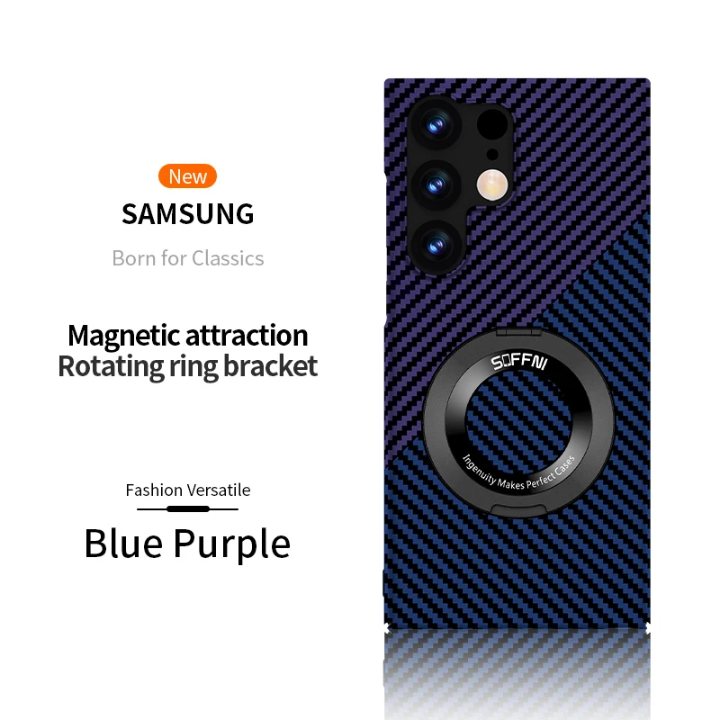 

YurKem Carbon Fiber Magnetic Case With Stand For Samsung S22 S21 S23 Plus S23 S22ultra S22Plus S21 S23 FE A53 A54 A52 Back Cover