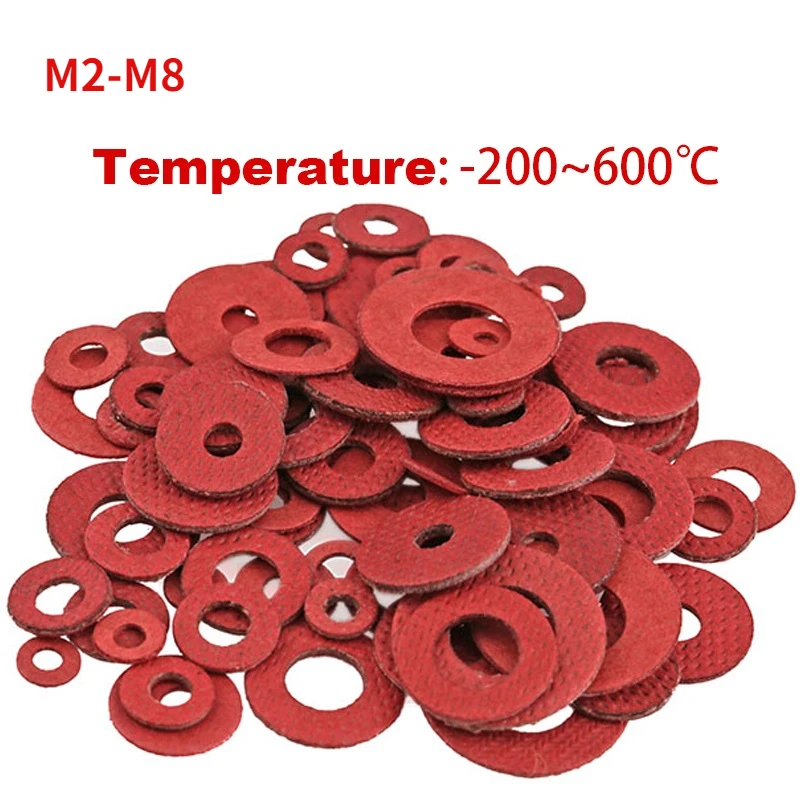 

200/500Pcs M2 M2.5 M3 M3.5 M4 M5 M6 M8 Red Steel Paper Fiber Insulating Flat Washer Insulation Plain Gasket Ring Meson Spacer