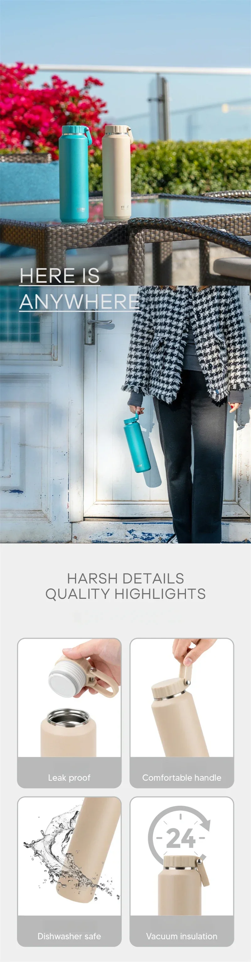 Tyeso Termoflaske med Håndtak – Stor, Isolert Sportsflaske Tyeso Termoflaske med Håndtak – Stor, Isolert Sportsflaske