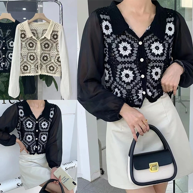MXMA French Women Lapel Button Up Crop Cardigan Chiffon Puff Sleeve Crochet Jacket
MXMA French Women Lapel Button Up Crop Cardigan Chiffon Puff Sleeve Crochet Jacket