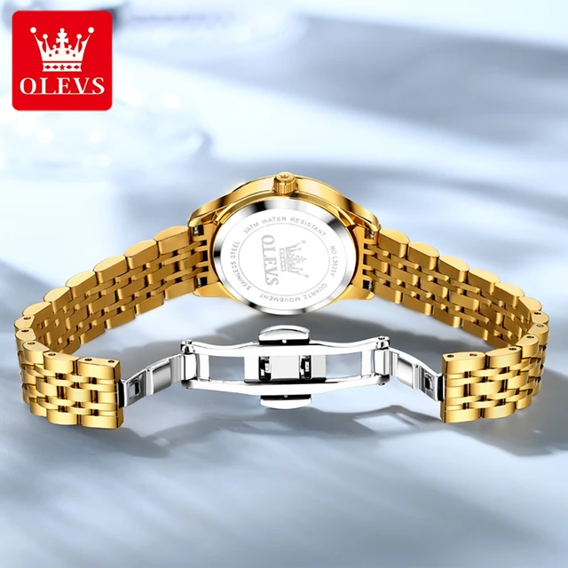 OLEVS-Montre à Quartz de Marque de Luxe pour Femme, Élégante, Dorée, à la Mode, Polyvalente, Étanche, Authentification Féminine 2