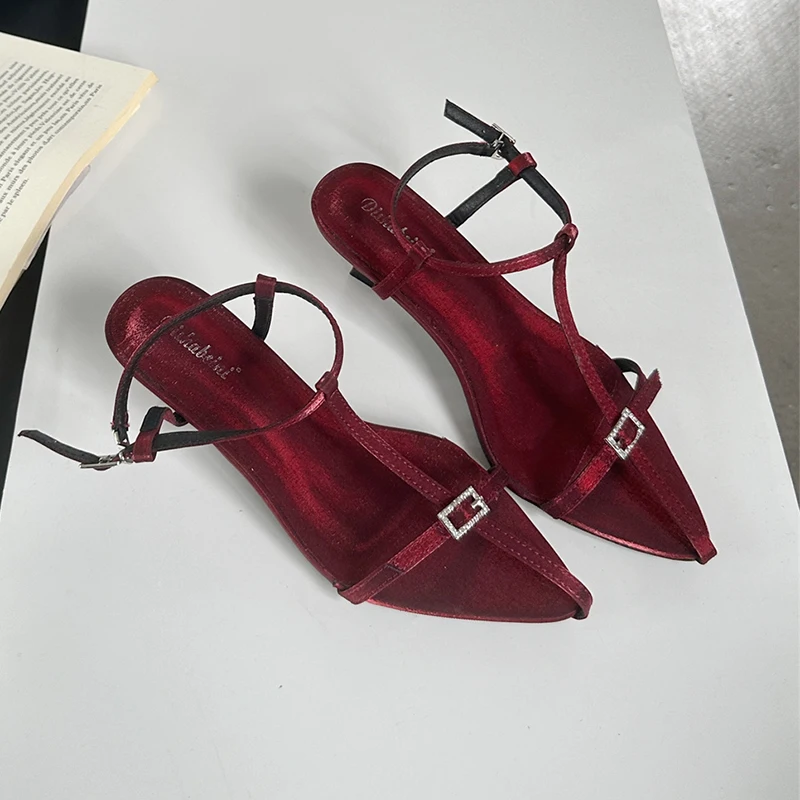 

ZOOKERLIN Street Style Sexy Pointed Metal Buckle Strap Women's Pumps Stripper Sandals Slingback High Heels Female Shoes Summer