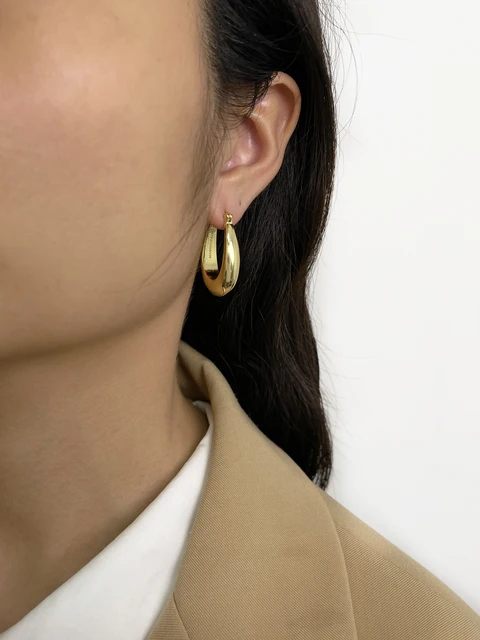 Peri'sbox-Boucles d'oreilles créoles ovales plaquées or massif et argent pour femmes, grosses boucles d'oreilles optiques, fournisseur de bijoux minimalistes, mode chic 2