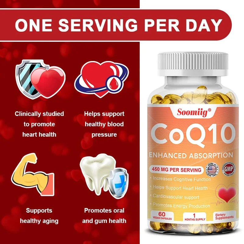 

Soomiig Organic Ultra High Absorption COQ10 Coenzyme Q10 Blood Vessels&Heart Health Blood Pressure Balance for Old People