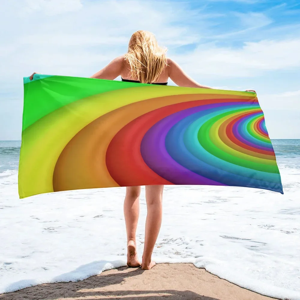 

Rainbow Curved Color Large Beach Towel Camping Bathroom Accessories Microfiber Home Decor Travel Picnic Bath Towels Women Kids
