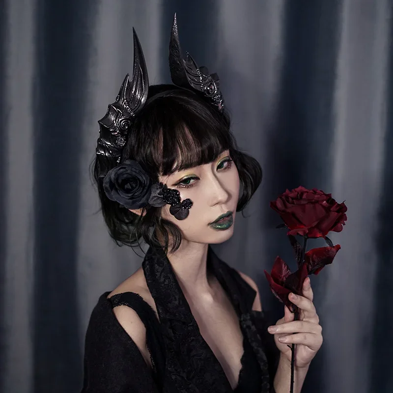 

Gothic Steampunk Evil Horns Headband Halloween Party Photography Lolita Headdress