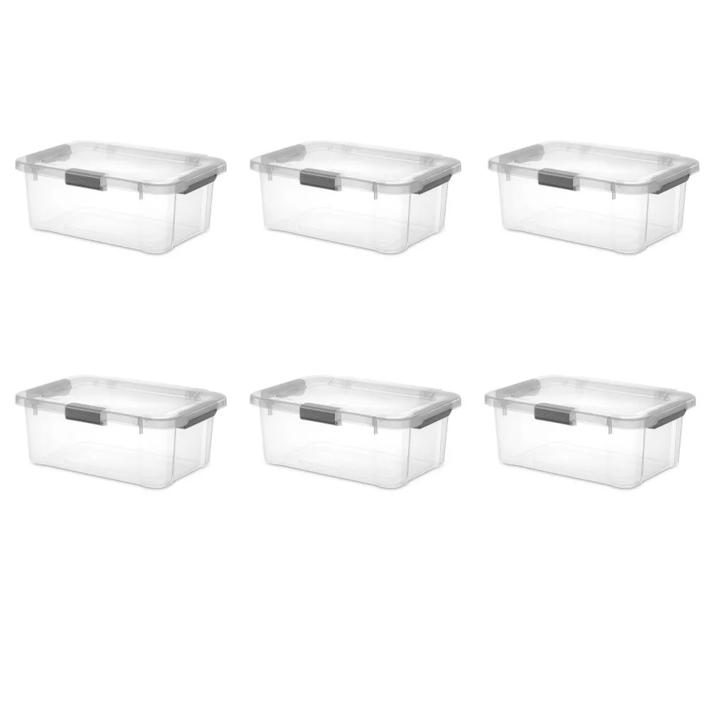 

Sterilite 20 Qt HingeLID Storage Box Plastic, Flat Gray, Set of 6 Versatile for A Variety of Home Storage Needs