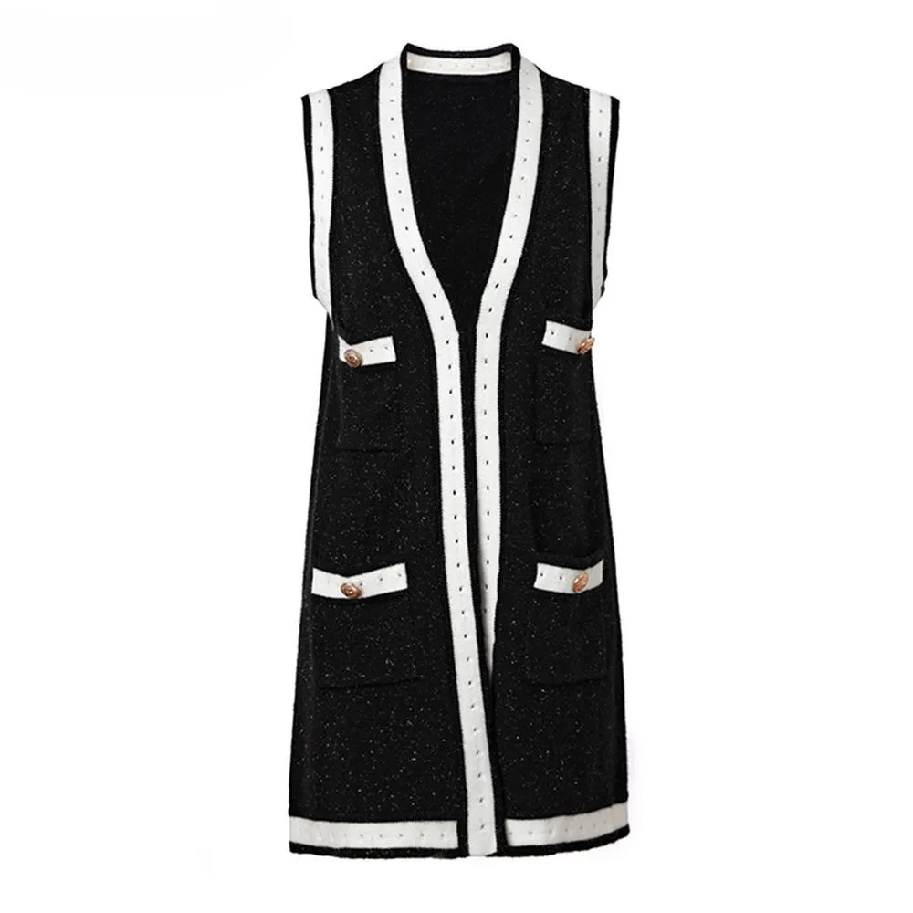 

Женские свободные дизайнерские открытые кардиганы для отдыха, черное вязаное платье-свитер высокого качества