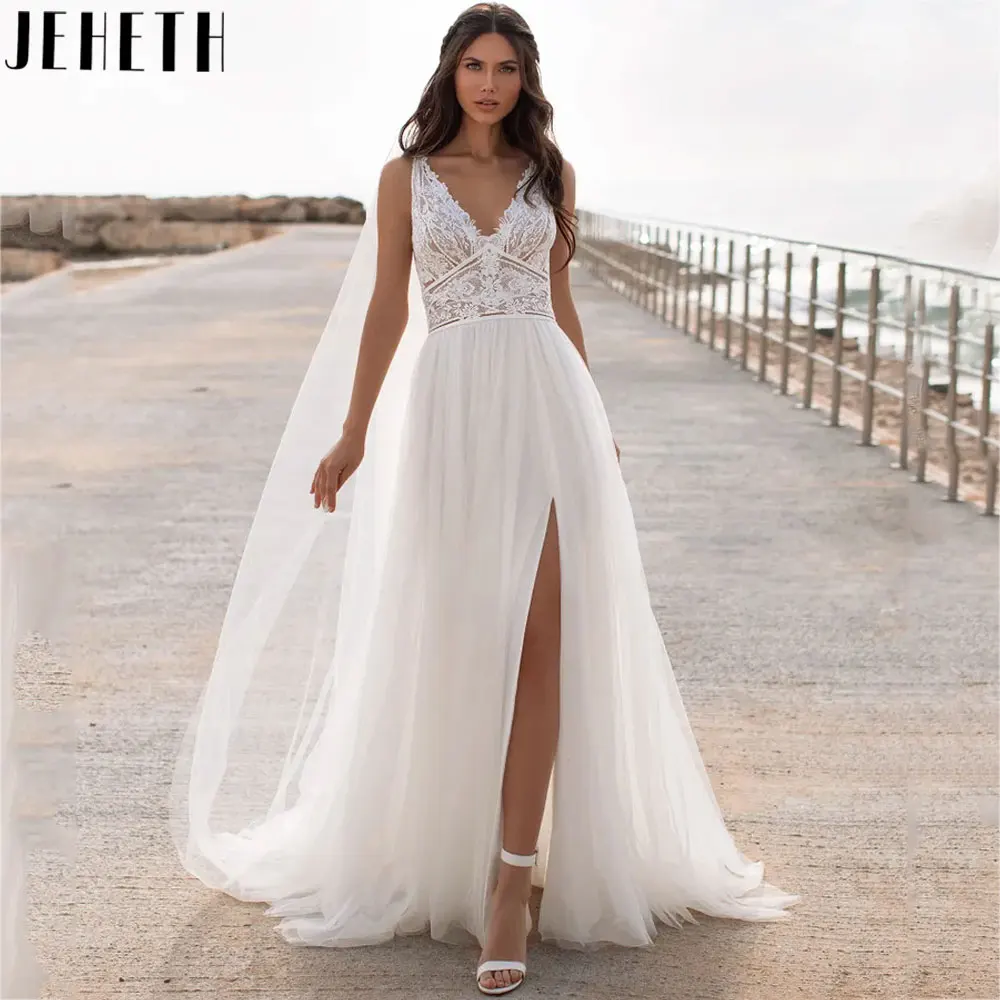 JEHETH Elegant Deep V-Neck A-Line Wedding Dresses Charming Backless Sleeveless Bride Gowns Lace Tulle Vestido De Noiva Casamento
JEHETH Elegant Deep V-Neck A-Line Wedding Dresses Charming Backless Sleeveless Bride Gowns Lace Tulle Vestido De Noiva Casamento