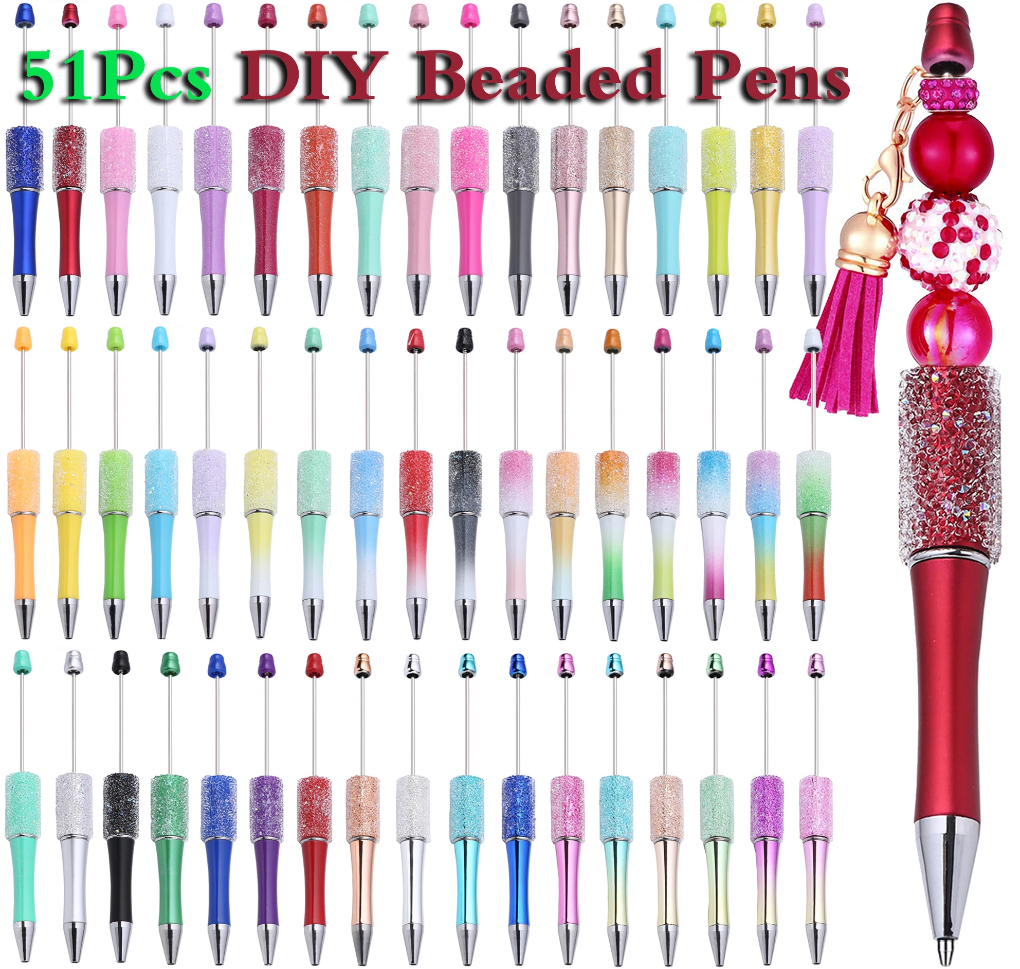 

51Pcs Full Star Beaded Pen Wholesale Creative DIY Handmade Sticker Set Diamond Beaded Ballpoint Pens Advertising Gift Pen