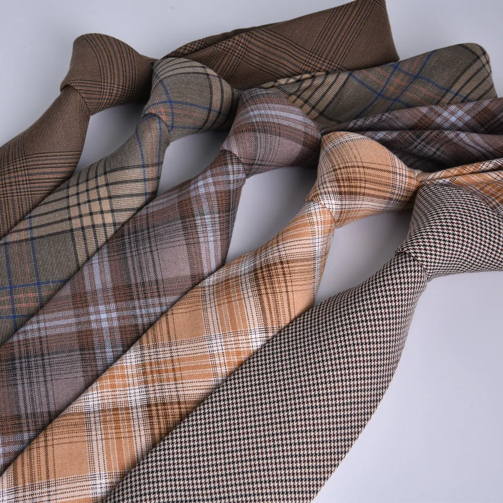 

7.5CM Width Formal Grey Neckties For Men TR Fabric Cotton Plaid Neck Tie Retro Gravatas Wedding Party Business Fashion Cravat