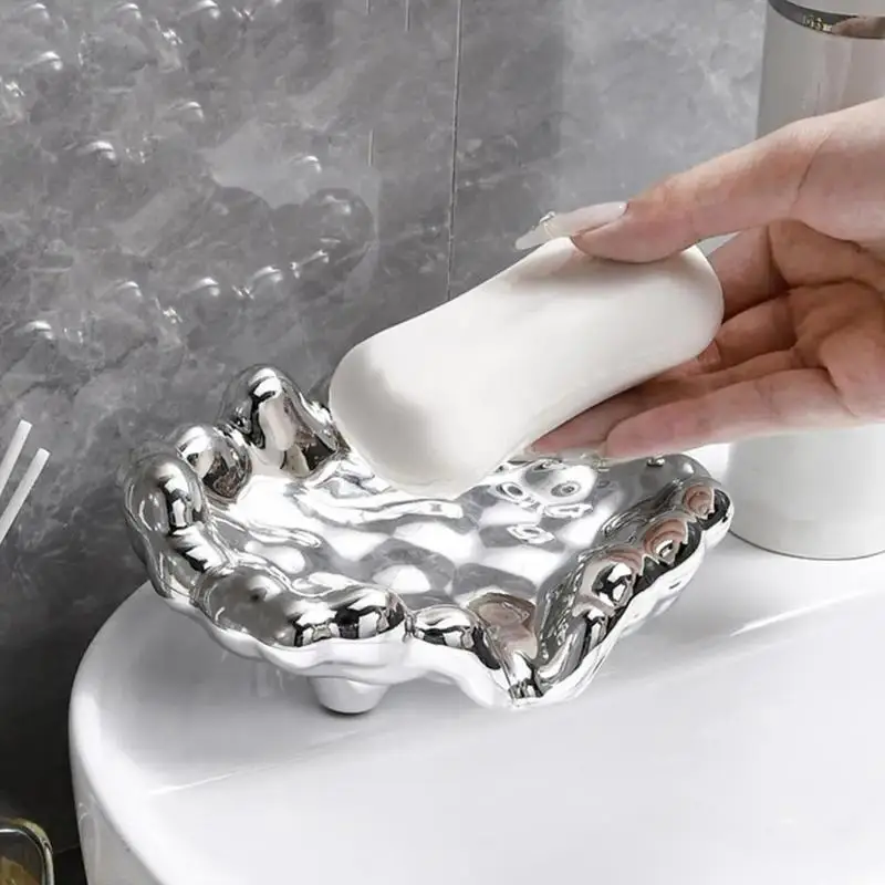 

1PC soap Drain Golden/Silver Color Soap Dish Super Quick Washbasin Storage Tray punch-free soap holder Washroom Accessories