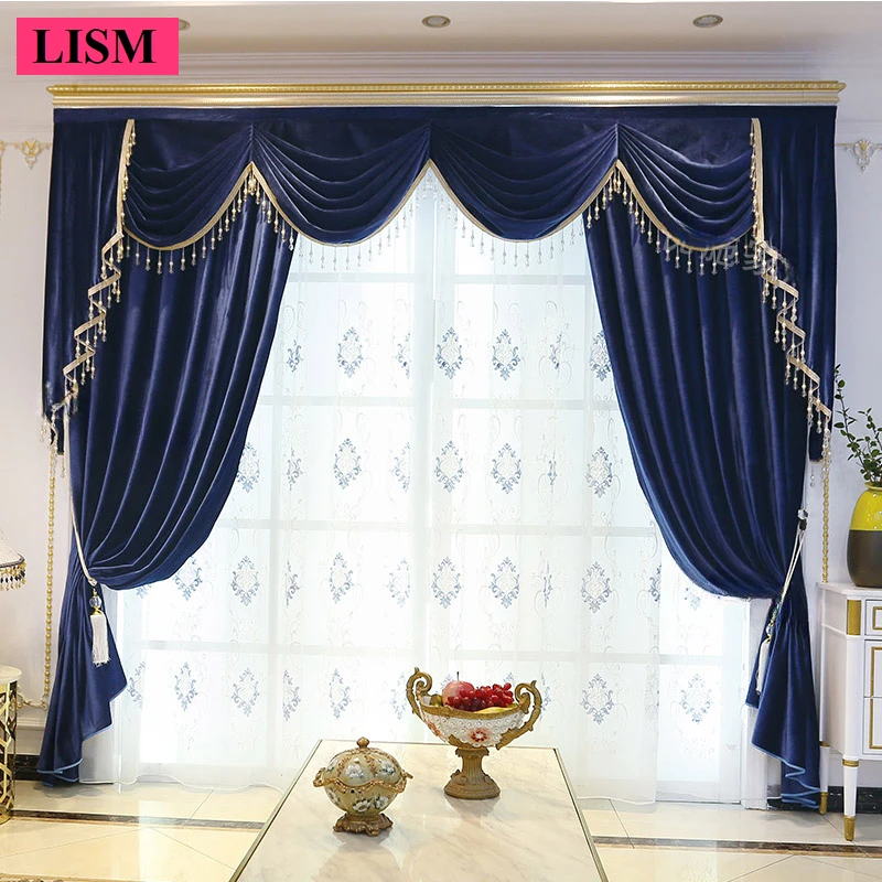 

European Luxury Curtains for Living Room Blackout Valance Tulle Thickened Flannel Villa Bedroom Dining Room High Quality Custom