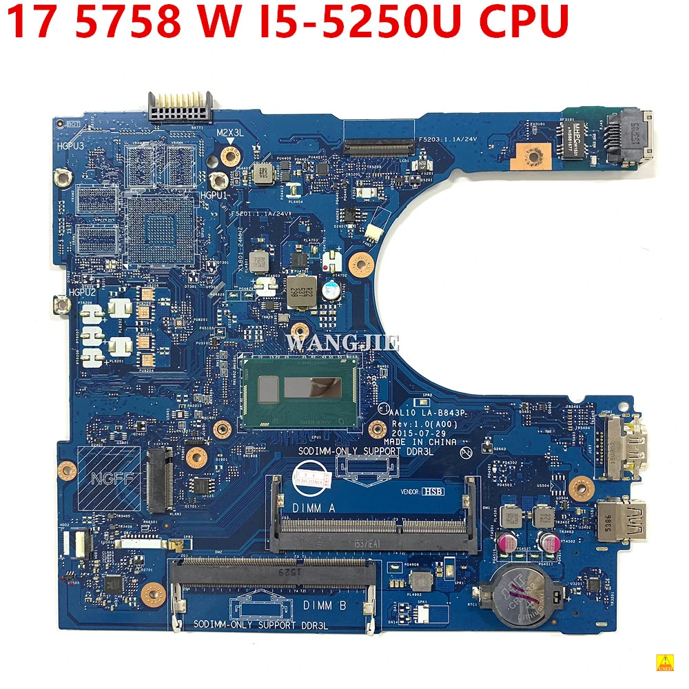 Used FOR Dell INSPIRON 5458 5558 5758 Laptop Motherboard LA-B843P AAL10 LA-B843P XCFXD 0XCFXD CN-0XCFXD i5-5250U 100% Working
Used FOR Dell INSPIRON 5458 5558 5758 Laptop Motherboard LA-B843P AAL10 LA-B843P XCFXD 0XCFXD CN-0XCFXD i5-5250U 100% Working