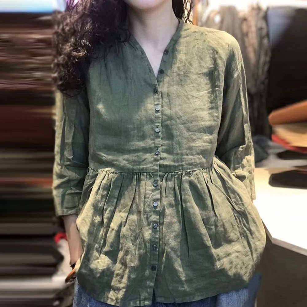 Summer New Women's Solid Color Slim Cotton Linen Shirt Retro Art V-Neck Single Breasted Cardigan Top Women
Summer New Women's Solid Color Slim Cotton Linen Shirt Retro Art V-Neck Single Breasted Cardigan Top Women