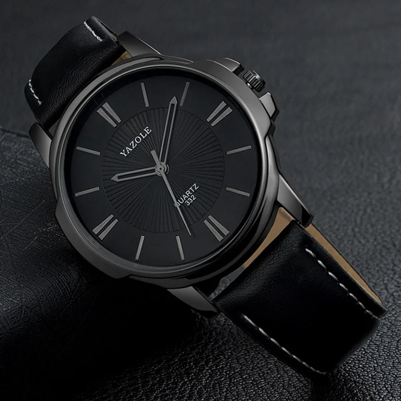

YAZOLE Brand Men's Watch Luxury Metal Case Analog Quartz Wristwatch PU Leather Strap Fashion Business Mens Clock Reloj Hombre