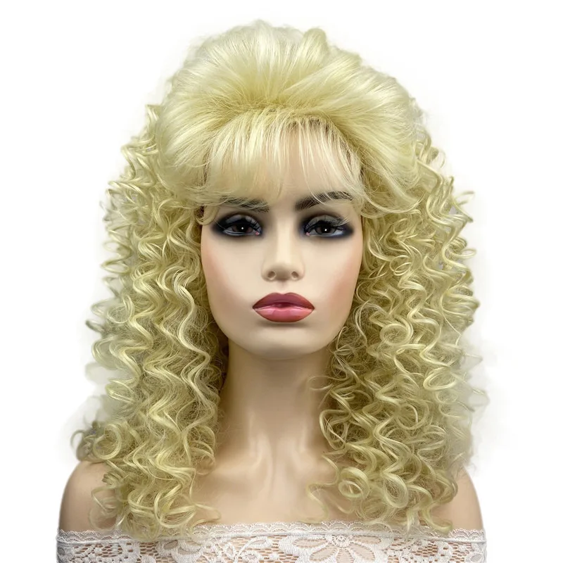 

Блонд длинные вьющиеся женские натуральные волнистые синтетические волосы Косплей Полный парик