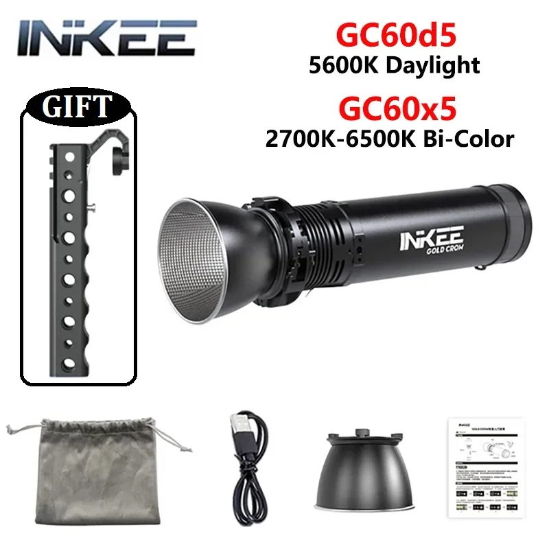 

INKEE Gold Crow GC60d5 GC60x5 Bi-color Video Light Daylight 60W Power Integrated LED Photography Fill Light for Live Streaming