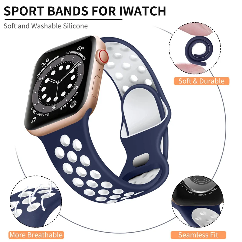 Sport Silicone Strap for Apple Watch Ultra 49mm Series 9 8/7 41mm 45mm 38MM 42MM Bracelet iWatch 6 SE 5 4 3 se Band 44mm 40mm Sport Silicone Strap for Apple Watch Ultra 49mm Series 9 8/7 41mm 45mm 38MM 42MM Bracelet iWatch 6 SE 5 4 3 se Band 44mm 40mm