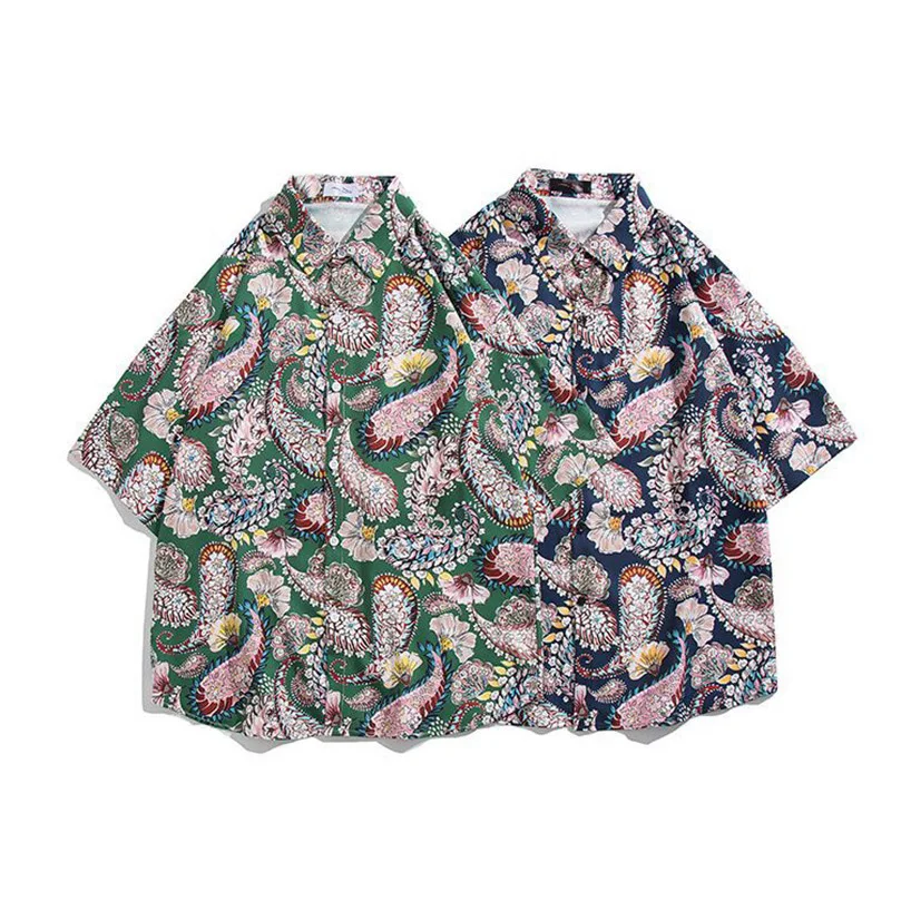 

Гавайская пляжная рубашка с принтом банданы, мужская Тонкая крутая Повседневная рубашка с коротким рукавом, оптовая продажа, дешевая Винтажная летняя рубашка