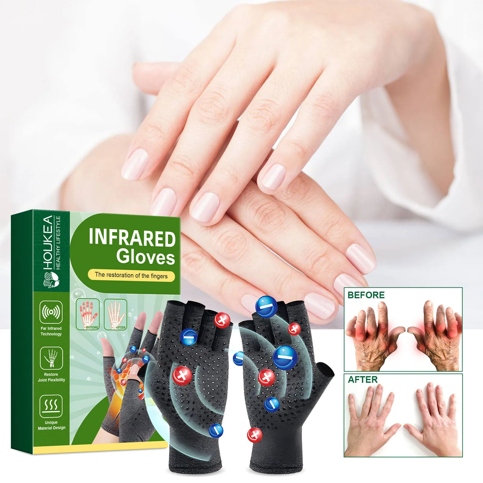

1 Pair Compression Arthritis Gloves Half Finger Joint Pain Relief Rheumatoid Effective Reduce Joint Swelling Hand Wrist Support