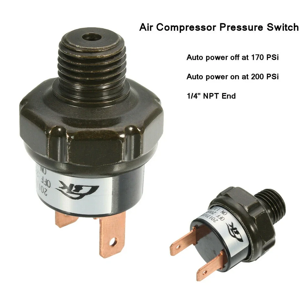 Auto Horn Air Compressor Air Pump Automatic Pressure Switch (170-200PSI NPT1/4) Turns On At 170psi, Turns Off At 200psi
Auto Horn Air Compressor Air Pump Automatic Pressure Switch (170-200PSI NPT1/4) Turns On At 170psi, Turns Off At 200psi