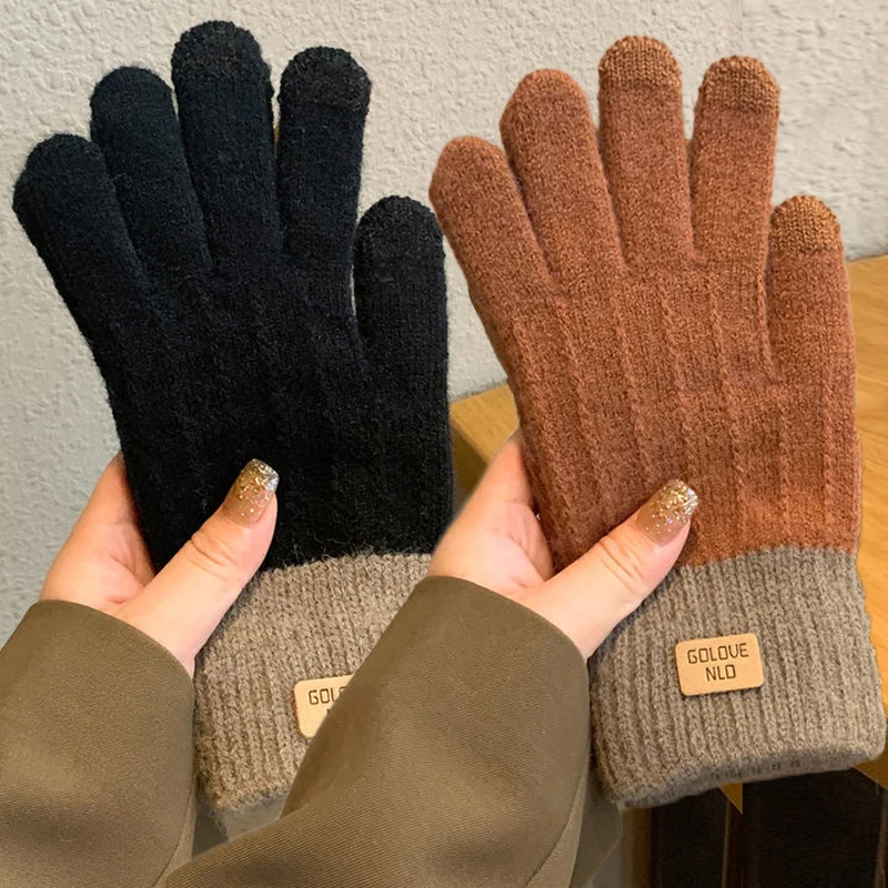 

Fashion Rimiut Warm Thick Plush Knitted Gloves TouchScreen Women Fashion Autumn Winter Keep Warm Riding Skiing Outdoor Gloves