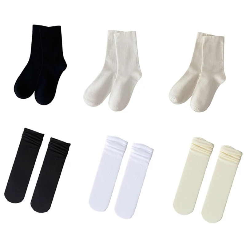 

Women Girls Summer Spring Casual Cotton Slouch Crew Socks Japanese Style Solid Color Ice Silk Cooling Middle Tube Socks