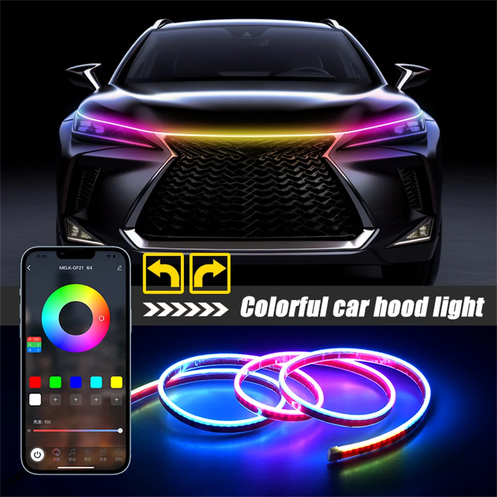 

Светодиодная Автомобильная подсветка, 12 В, внешний свет, запуск сканера RGB, цветные ультратонкие дневные ходовые огни Drl, дистанционное управление через приложение, сигнальная лампа поворота