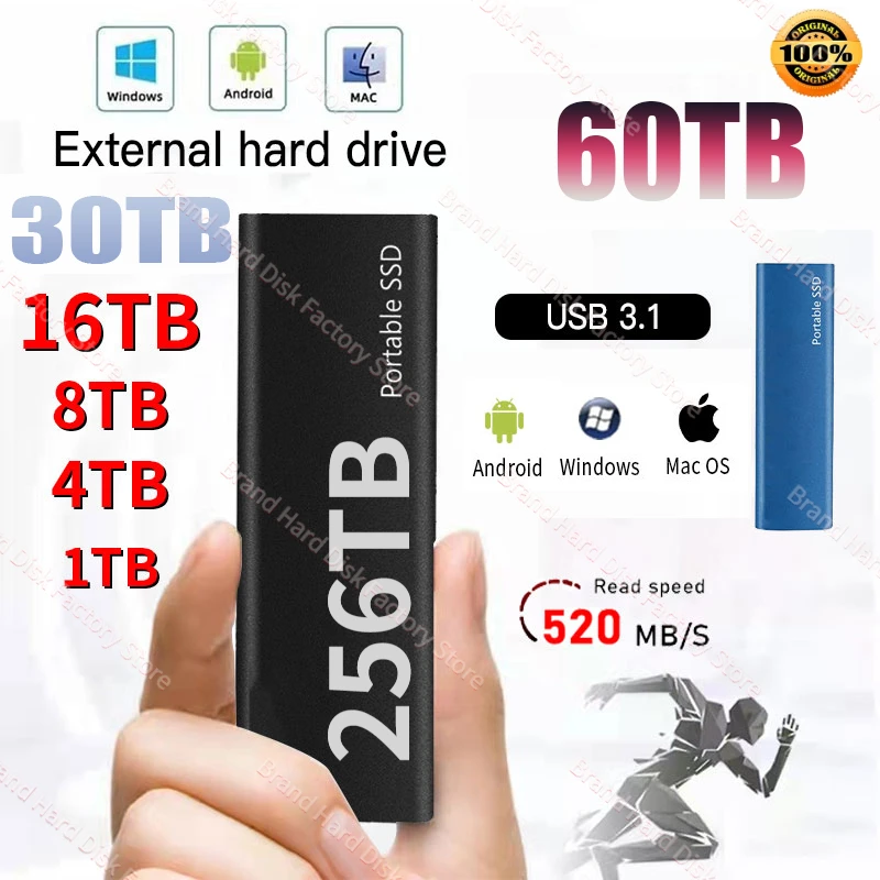 

External Hard Drive Portable SSD 1TB High Speed Solid State Drive USB3.1 Type-C Interface Mass Storage Hard Disk for Laptop/Mac