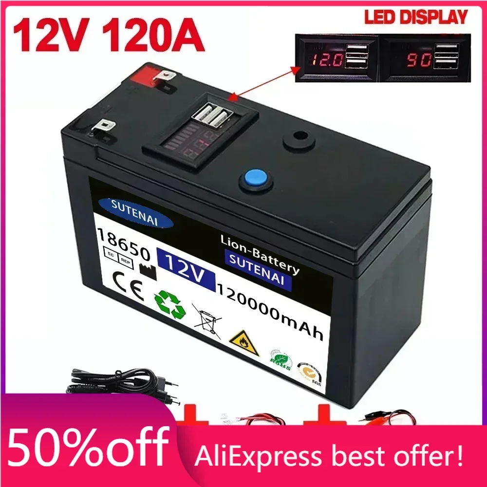 12V Battery 120Ah 18650 lithium battery pack Rechargeable battery for solar energy electric vehicle battery+12.6v3A charger
12V Battery 120Ah 18650 lithium battery pack Rechargeable battery for solar energy electric vehicle battery+12.6v3A charger