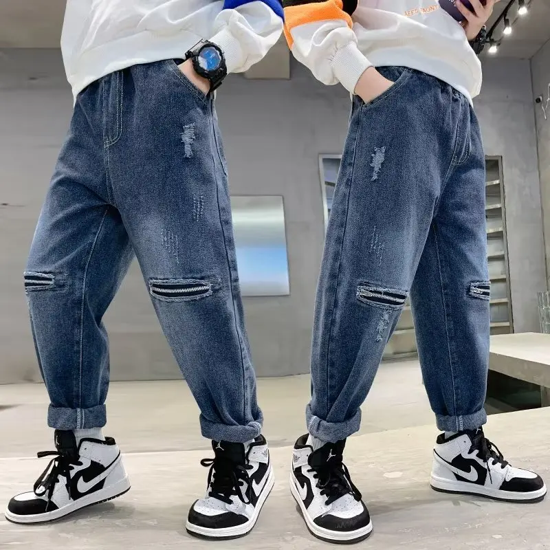 

Mid-waist Trend Simple Temperament Jeans Summer Children's Clothing Japanese Literature And Art Lazy Ins Cropped Pants