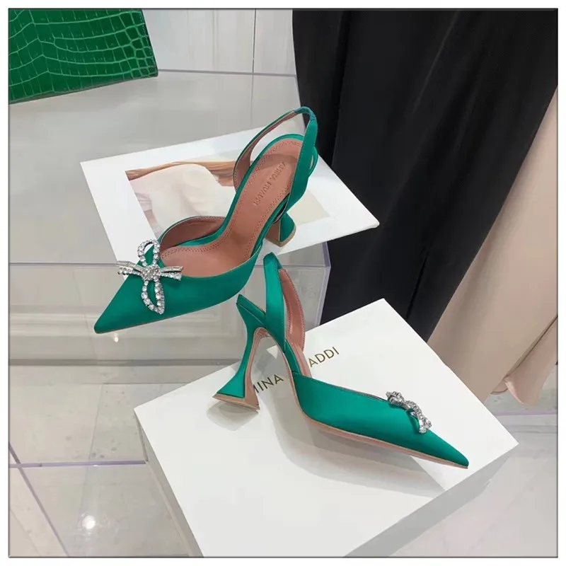 

Designer ladies shoes high heel Amina Muaddi Rosie Begum Camelia Satin Slingback Pump Crystal Strap Heeled Sandals wedding shoes