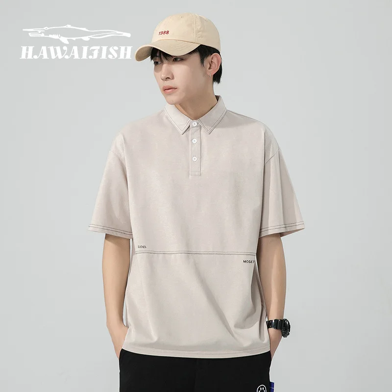 

HAWAIFISH Men's Casual Polo Shirt Summer New Loose T-shirt Men's Solid Color T-Shirt Youth Breathable Top