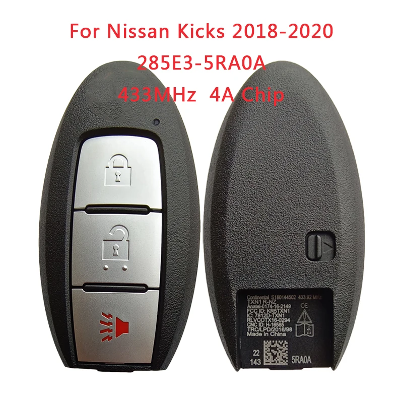 

TXK027071 285E3-5RA0A For Nissan Kicks 2018-2020 Smart Remote Car Key 2+1 Button 433.92MHz 4A Chip S180144502 FCC ID KR5TXN1