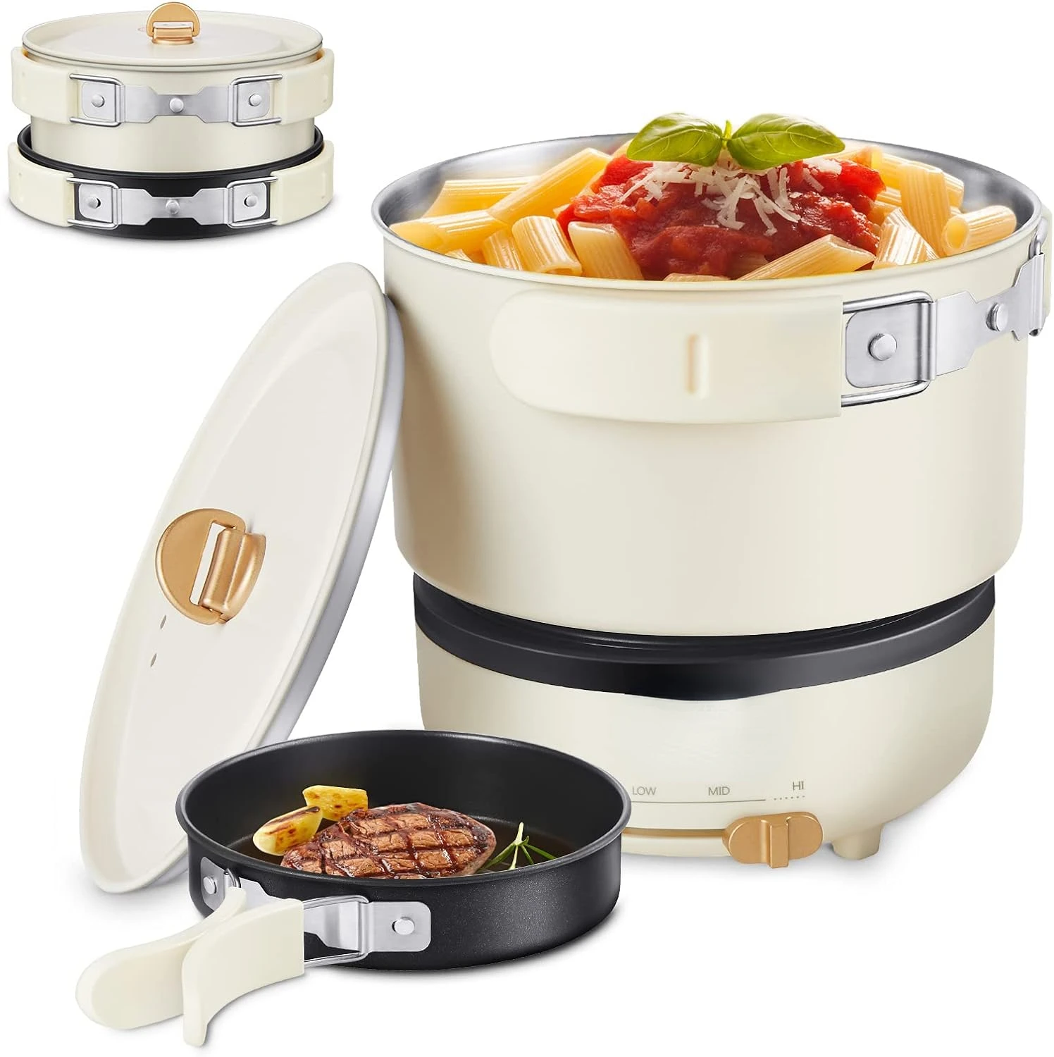 

with Foldable Handles, Non-stick Frying Pan, 1.2L Mini Hot Pot, Multi-Functional Ramen Noodle Cooker for Pasta, Oatmeal, Soup, S