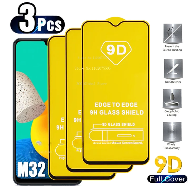 

3Pcs 9D Screen Protectors For Samsung Galaxy M14 M54 M62 M13 M33 M32 M53 M23 M31S Full Cover Glass For Samsung F62 M21 M51