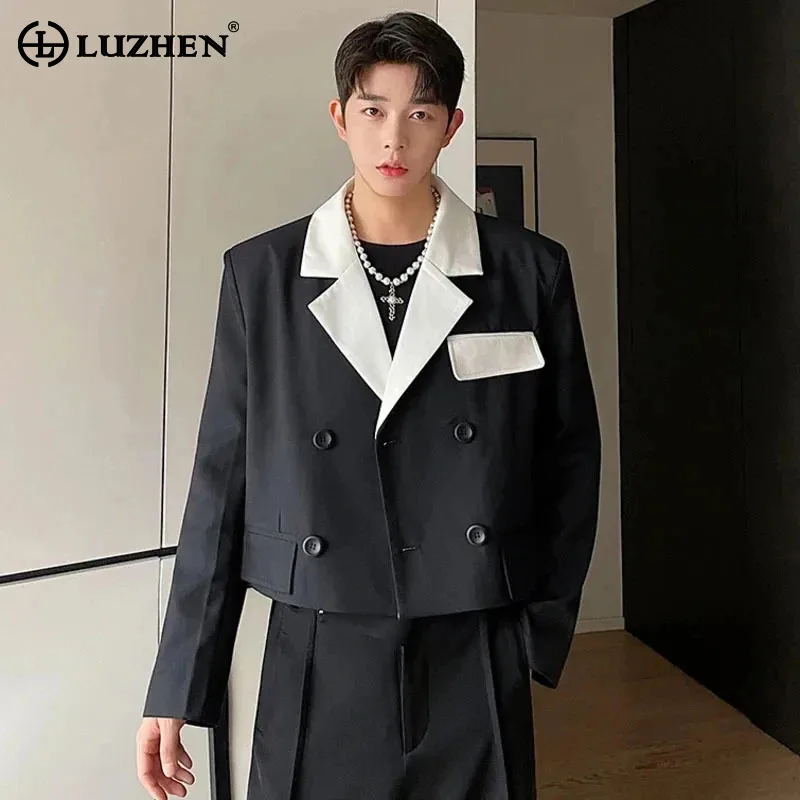 

LUZHEN корейский оригинальный Модный Цветной контрастный воротник дизайнерский короткий пиджак пальто для мужчин 2024 Новый Повседневный модный элегантный пиджак LZ3065