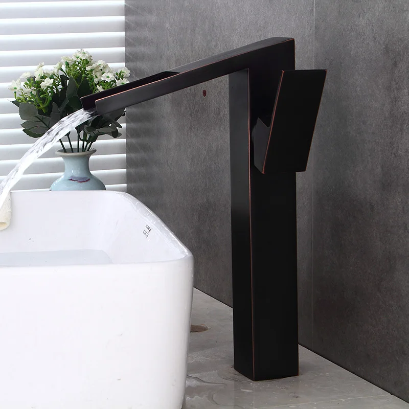 

Basin Faucets Modern Black Bathroom Faucet Waterfall faucets Single Hole Cold and Hot Water Tap Basin Faucet Mixer Taps 8787